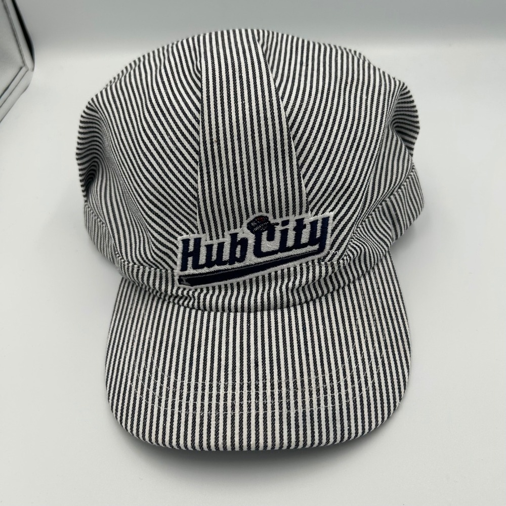 BWM Global Engineer Hat Blue White Hickory Stripe Hub City Snapback